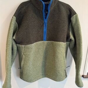 Olive Green Men's Fleece Quarter Zip with Blue Accents